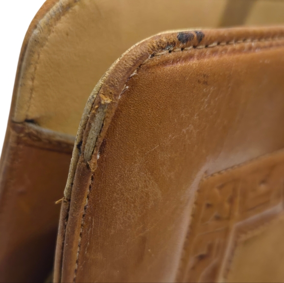 Vintage Mexican Hand Tooled Leather Purse Handbag Cowhide Western 1970s - Picture 10 of 15